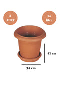 Balkon Saksı Bahçe Saksısı Büyük Boy Yuvarlak Saksı ve Altlığı 25 Litre 3 Adet 34x42