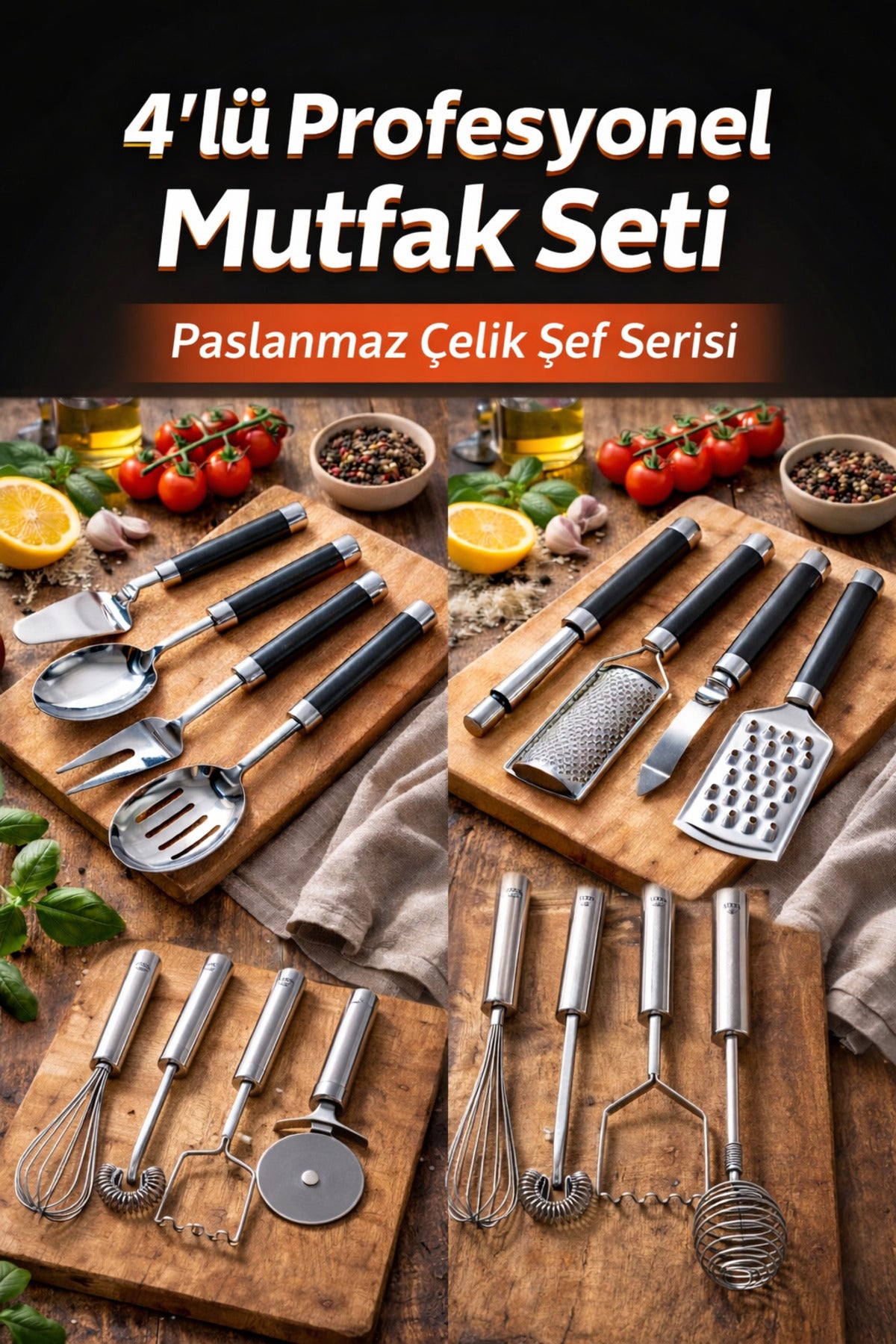 16’lı Profesyonel Mutfak Gereçleri Seti Paslanmaz Çelik Rende Soyacak Çırpıcı Spatula Şef Seti