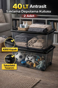 40 LT Antrasit Saklama Kutusu – Kilitli Kapaklı, Tekerlekli Depolama Kutusu (2 Adet)