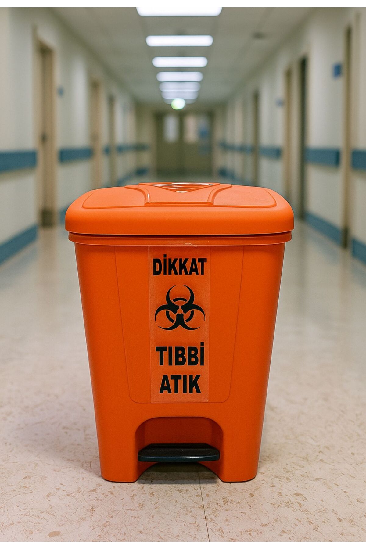 Tıbbi Atık Kutusu 17 Lt Pedallı Çöp Kutusu Turuncu Renk