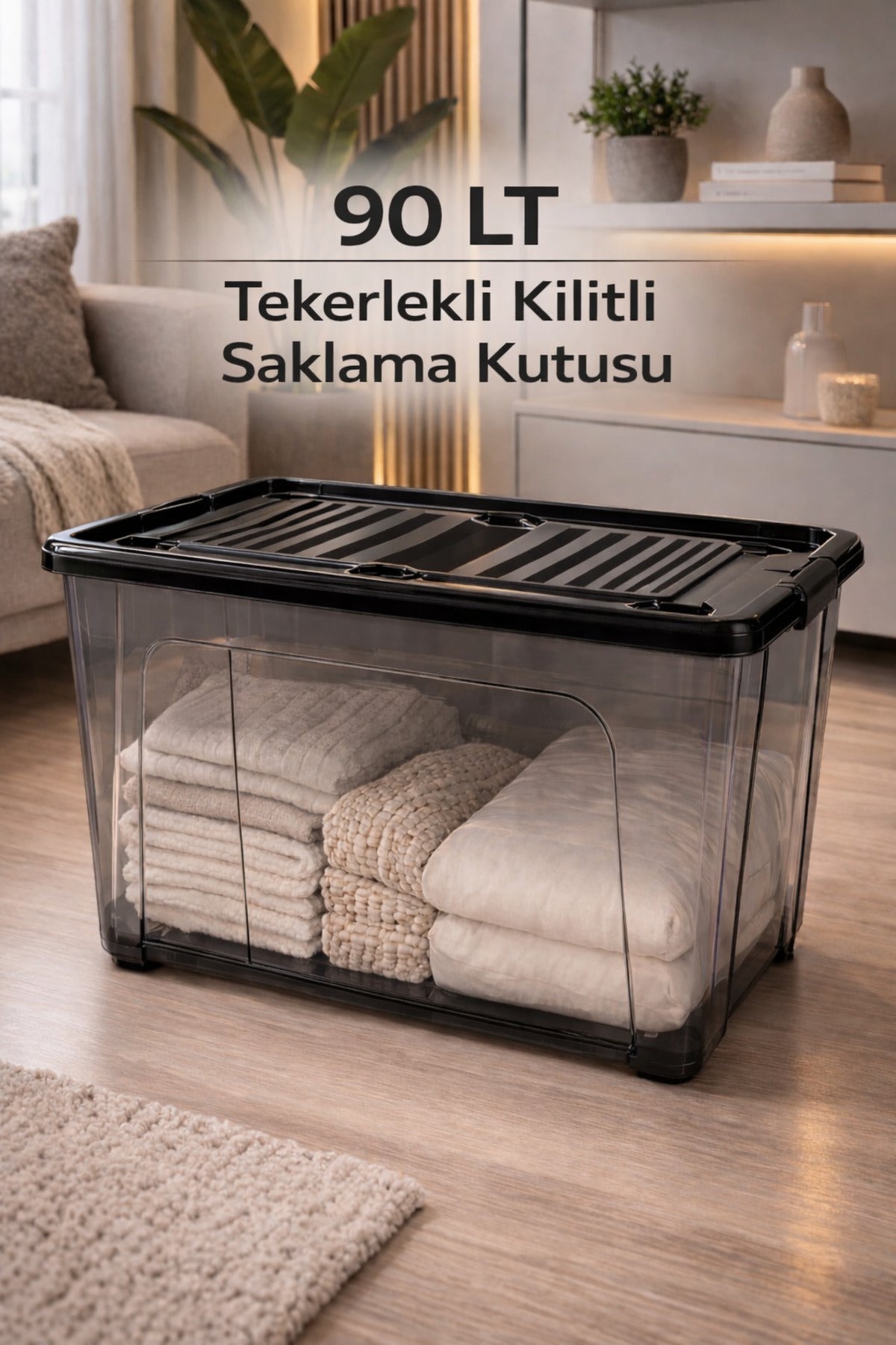 90 LT Saklama Kutusu Kilitli Tekerlekli 1 Adet Organizer-Antrasit