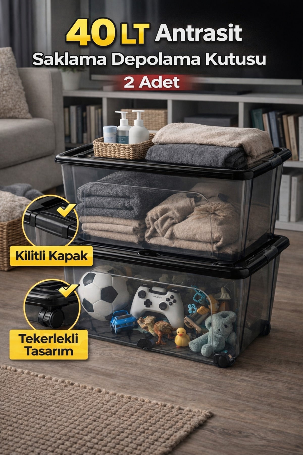 2 Adet 40 Litre Saklama Düzenleme Kutusu