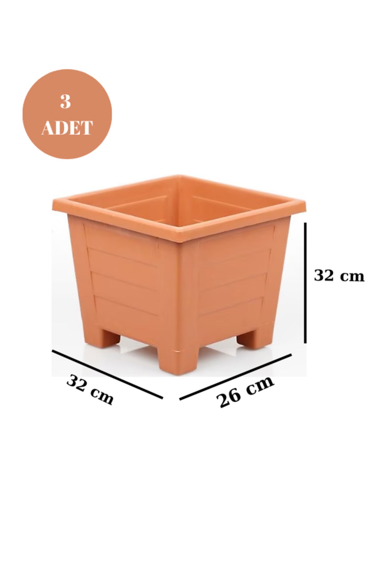 Balkon Saksı Bahçe Saksısı Orta Boy Kare Saksı 15 Litre 3 Adet 26x32x32