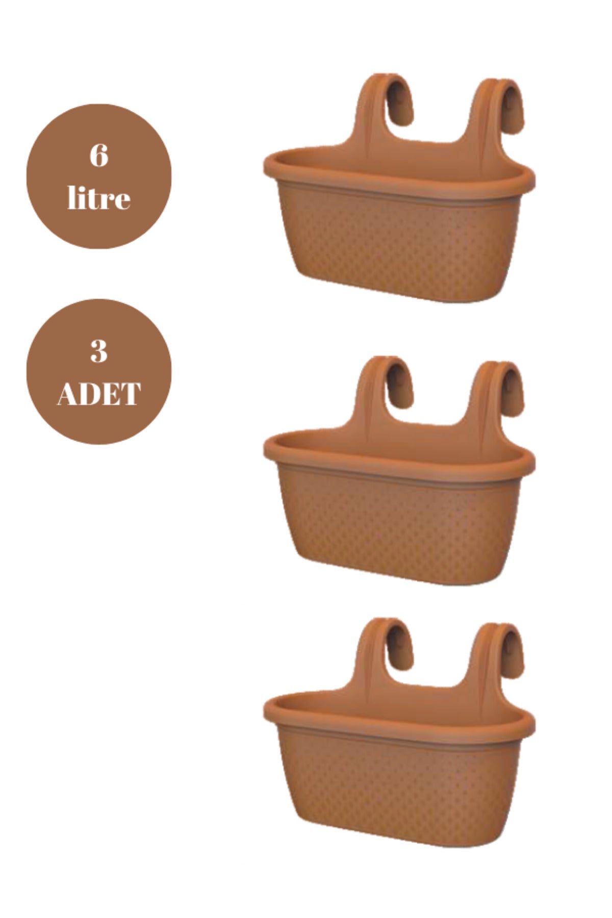 Askılı Balkon Saksısı Bahçe Saksısı Orta Boy Saksı 6 Litre 3 Adet 37x27x25