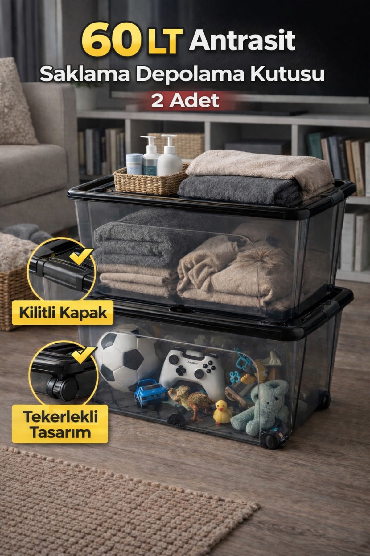 2 Adet 60 Litre Saklama Düzenleme Kutusu