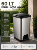 60 LT Slim Pedallı Çöp Kovası Gri - Siyah