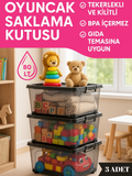 80 LT Tekerlekli Kilitli Oyuncak Saklama Kutusu - 3'lü Set